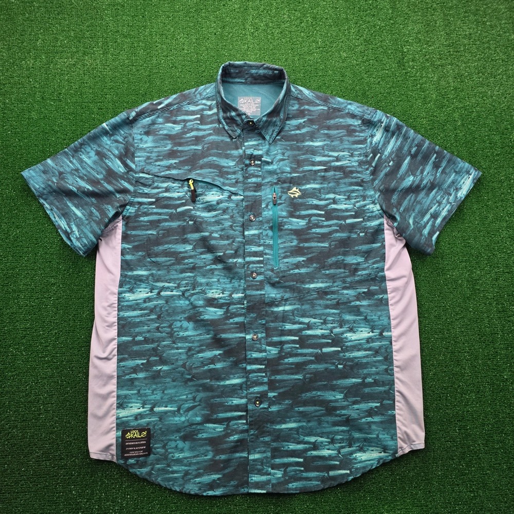 Loco Skailz Shirt Mens XL Barracuda Bait Ball‎ Print Technical Vented Fishing